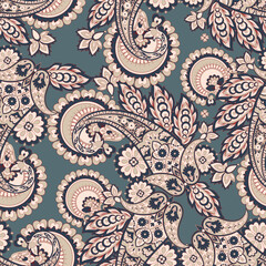 Madhubani, kalamkari, kani seamless pattern. Vector Ajrakh Ikat print patola. Background digital printing textile pattern floral allover design