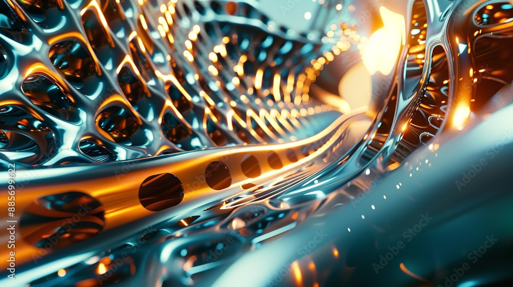 Aufkleber abstract technology: glowing lines connect digital cubes in futuristic network