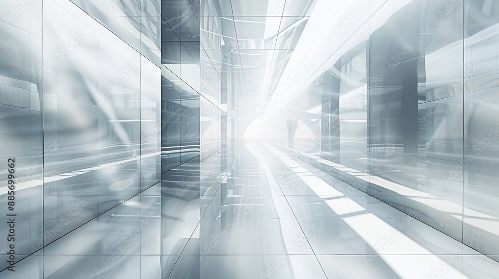 Poster abstract technology: glowing lines connect digital cubes in futuristic network