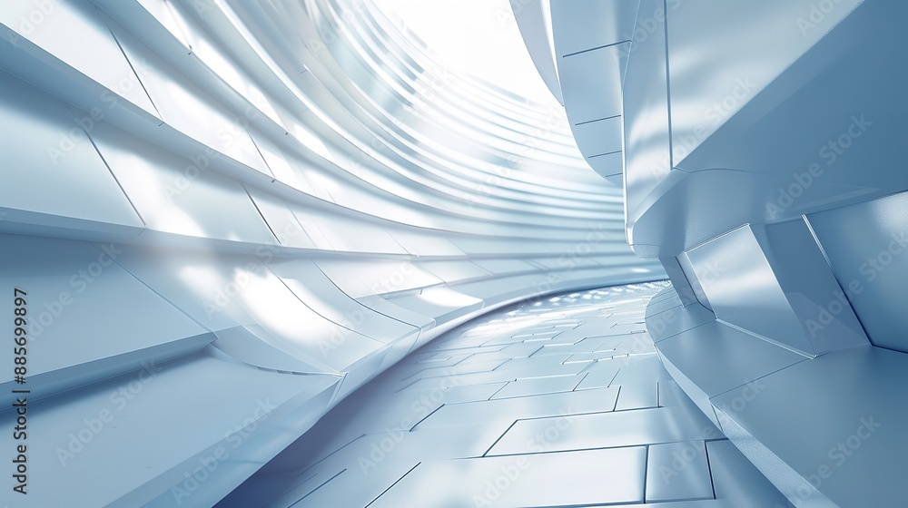 Poster abstract technology: glowing lines connect digital cubes in futuristic network