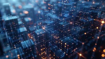 Obraz premium Abstract Technology: Glowing Lines Connect Digital Cubes in Futuristic Network