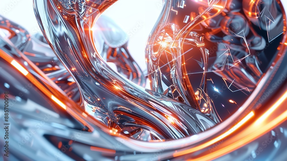Poster abstract technology: glowing lines connect digital cubes in futuristic network
