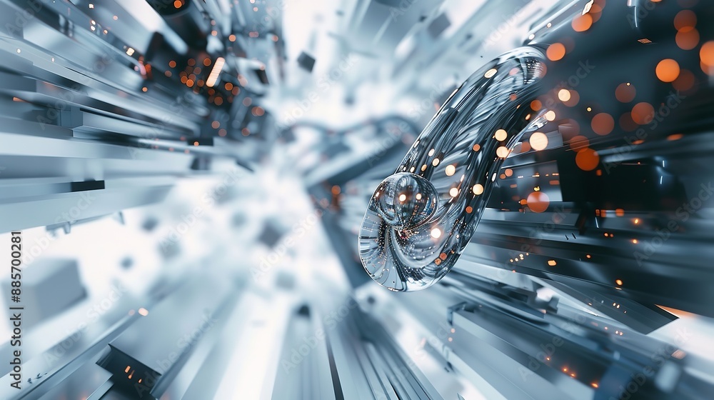 Poster abstract technology: glowing lines connect digital cubes in futuristic network