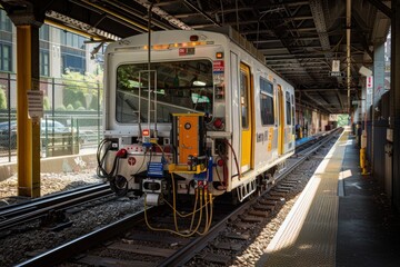 Obraz premium Efficient Subway Maintenance Vehicle on Tracks for Rapid Transit Repairs