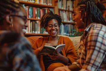 Inclusive LGBTQ Book Club Meeting in Cozy Library Setting for Intellectual Discussion