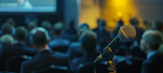 Business Professionals Engaged in a Q&A Session, Professional Setup with Microphone