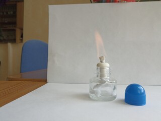 Chemical glassware in a chemistry lesson. Demonstration experience.