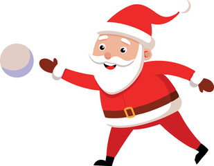 Santa Claus dressed in traditional red Christmas attire joyfully throwing a snowball on a white background. Festive and cheerful holiday illustration.