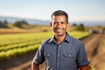 Portrait of a middle aged Hispanic male farmer on field