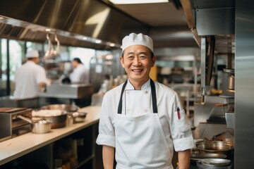 Portrait of a smiling middle aged male chef in kitchen
