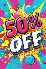 50% off sale banner with colorful background