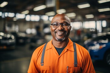 Obraz premium Smiling portrait of a middle aged car mechanic