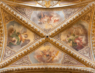 PERUGIA, ITALY - MAY 16, 2024: The baroque cieling fresco in the church Cattedrale di San Lorenzo...