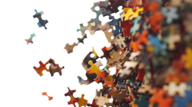 Puzzle jigsaw piece game background concept idea challenge match pattern. Toy solution connect problem abstract business heap. Teamwork shape colorful fit part creativity blue, transparent PNG