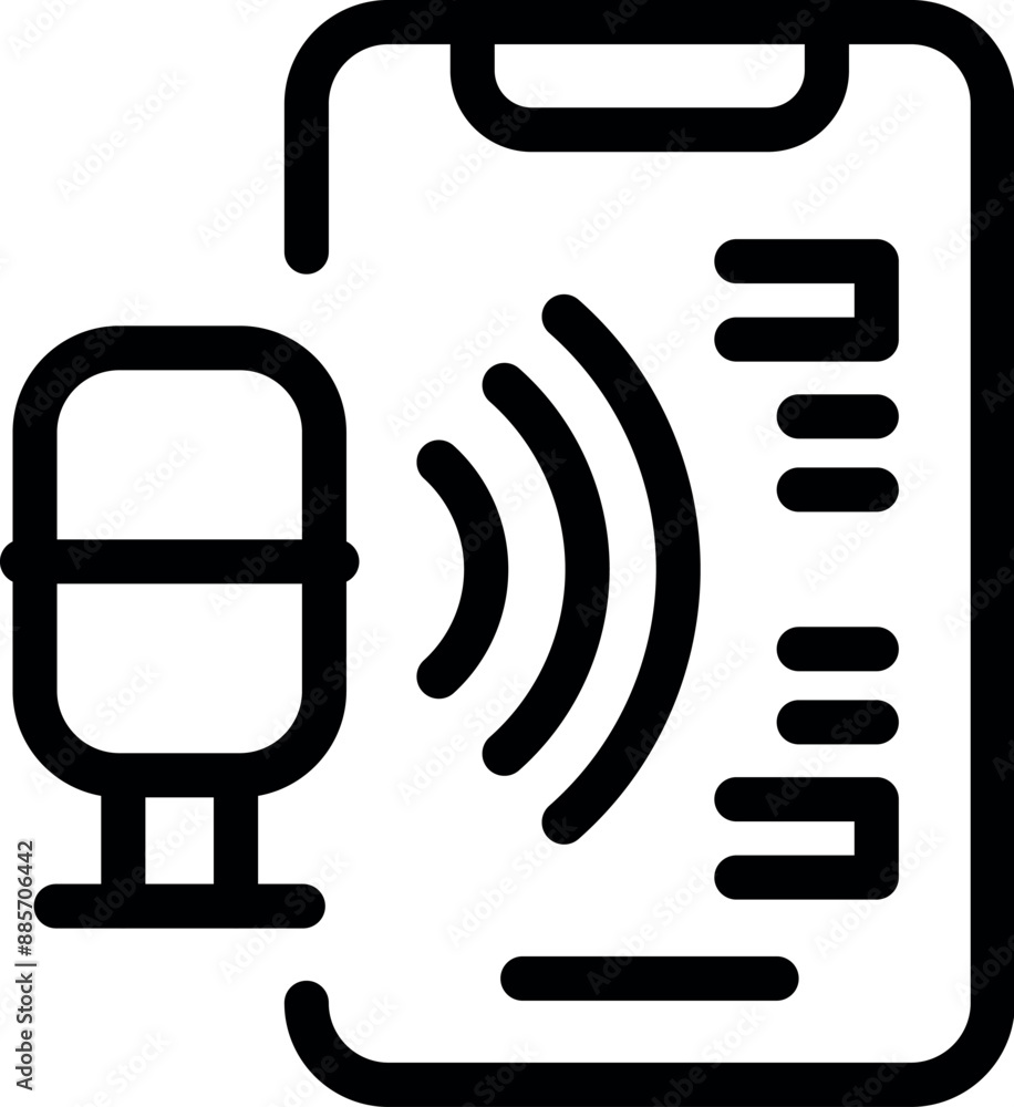 Poster icon of a smartphone recording audio with a microphone, symbolizing voice recording apps and feature