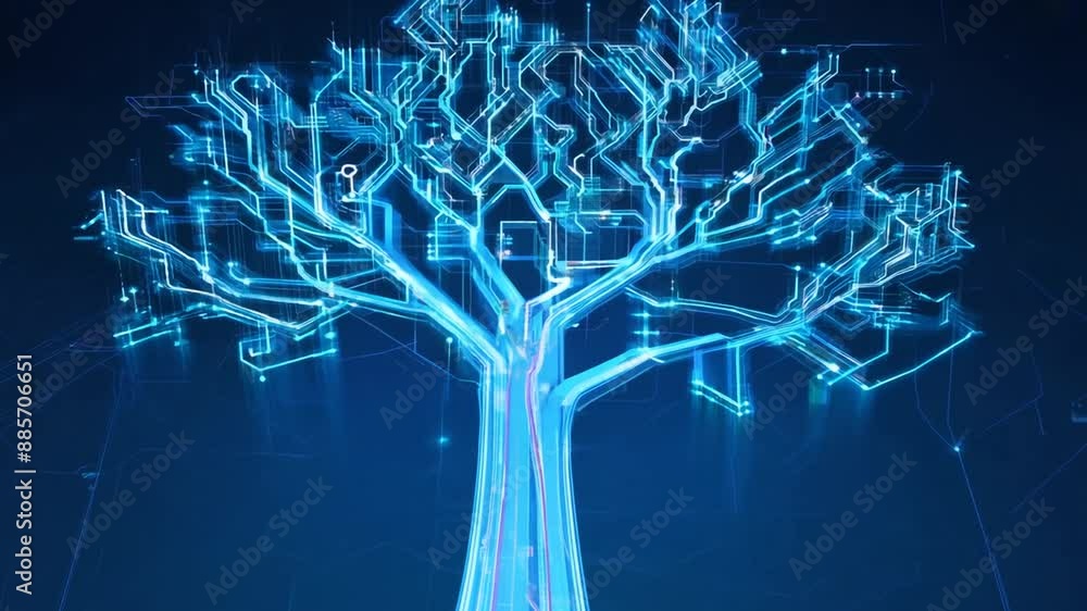 Poster blue abstract circuit board tree generative ai