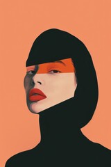 a woman with orange and black hair is in a black and white photo