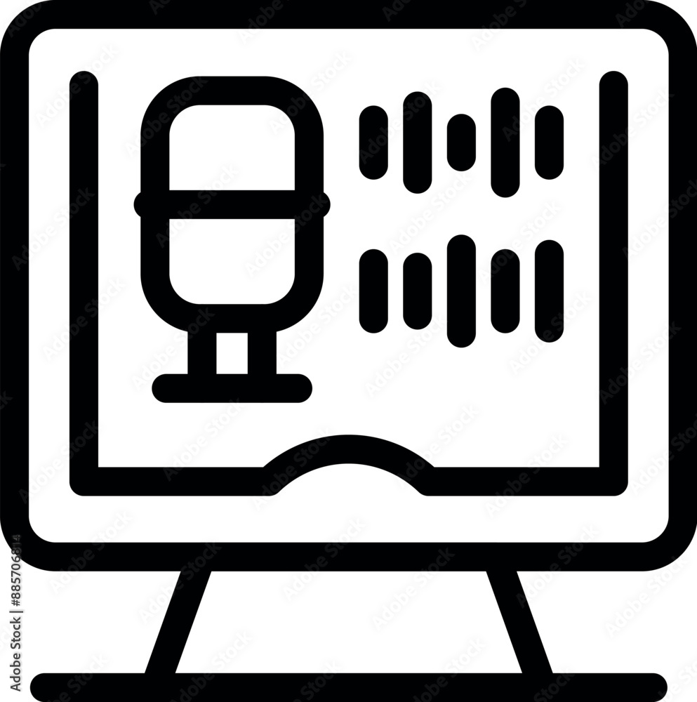 Poster audio track and microphone symbol displayed on a computer screen, representing audio editing softwar