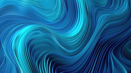 Obraz premium An abstract design with smooth, undulating lines that mimic the movement of waves, in a gradient from deep blue to turquoise.