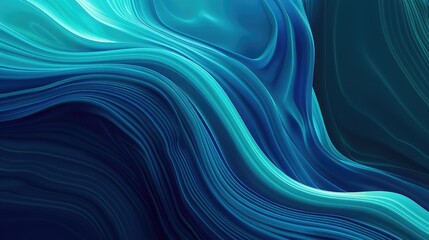 Obraz premium An abstract design with smooth, undulating lines that mimic the movement of waves, in a gradient from deep blue to turquoise.