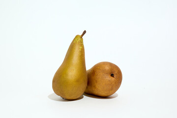 Two Ripe Pears on White Background