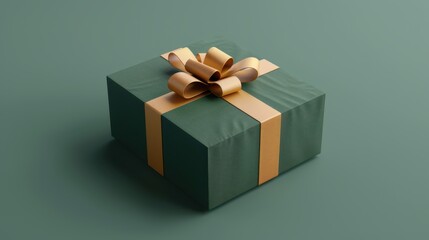 green gift box with gold ribbon on a green background