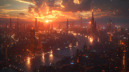 Obraz premium A futuristic solar planet with a vast network of underground cities and transport systems