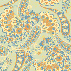 Seamless Paisley pattern in indian textile style. Floral vector illustration