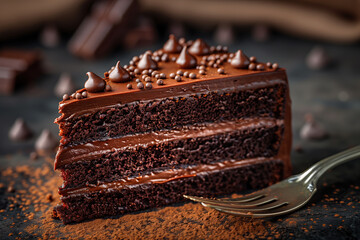 Close up of a piece of chocolate cake