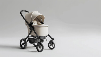 "Modern baby stroller on a white background."
