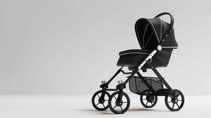 "Modern baby stroller on a white background."