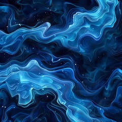 Obraz premium This visually stunning image features dark and bright blue abstract wave patterns, delicately interwoven with tiny stars, evoking a sense of cosmic wonder and depth.