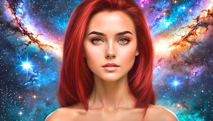 Portrait Of a Woman, In a Celestial Background