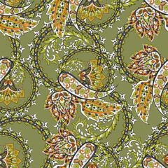 Elegant Paisley Seamless Vector Pattern. Indian floral motifs for fabric designs