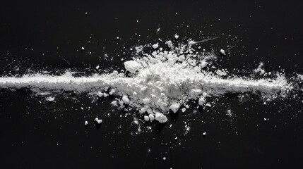 A small amount of white powder sits on a black background, awaiting its purpose