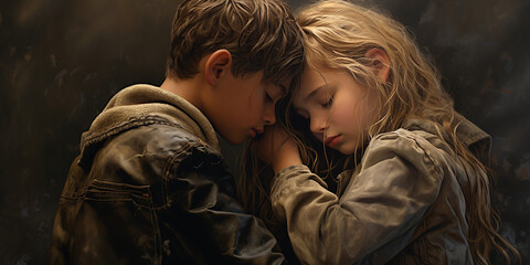 Fototapeta premium A HUG BETWEEN TWO BOYS PURE LOVE