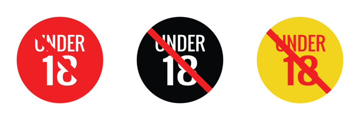 Age Restriction Enforcement Line Icon Set. Under Eighteen Access Ban symbol. Under 18 years old are not allowed. vector number eighteen crossed. in eps 10.