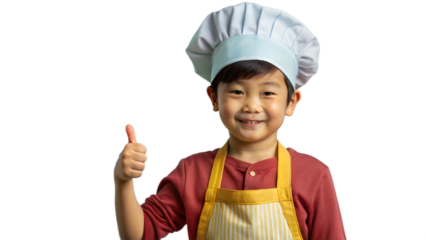 Smiling Young Chef Giving Thumbs Up While Wearing Apron and Chef Hat