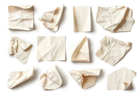 A collection of crumpled papers on a white background, great for representing clutter or disorganization