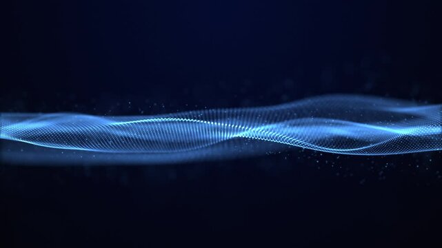 Abstract digital particle wave displaying technology and big data concept. Data flow, code moving in a cyberspace. Blockchain, coding, server, and data center. Elegant waves moving to the camera. 4k.