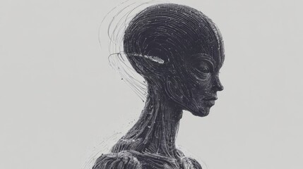 Black and White Drawing of Womans Head
