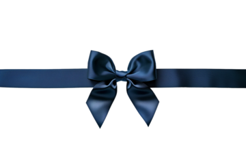 Elegant Dark Blue Ribbon with Bow  on transparent Background