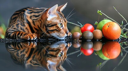 Obraz premium A cat is looking at a bowl of fruit