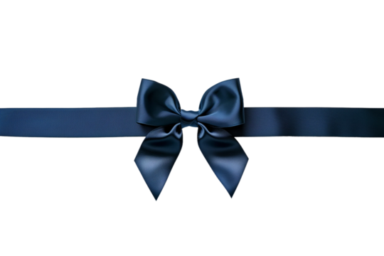 Elegant Dark Blue Ribbon with Bow  on transparent Background