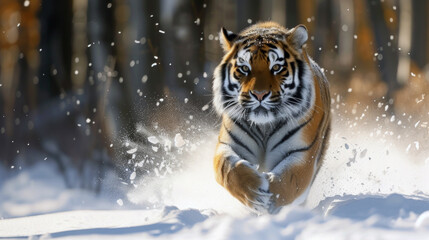 Obraz premium Fast powerful siberian Tiger on the snow