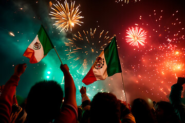 crowd of mexican people celebrating Mexico independece day
