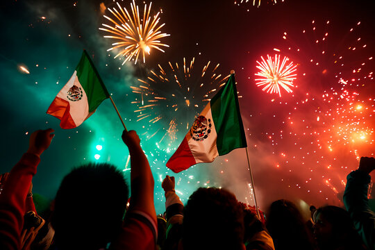 crowd of mexican people celebrating Mexico independece day