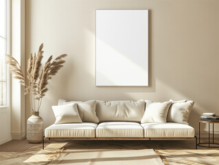 Mockup poster frame, Modern interior design, 3D render