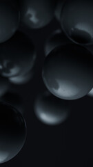 Beautiful black abstract background. 3d spheres or balls floating. Beautiful fashion wallpaper or template. 3d rendering illustration not AI