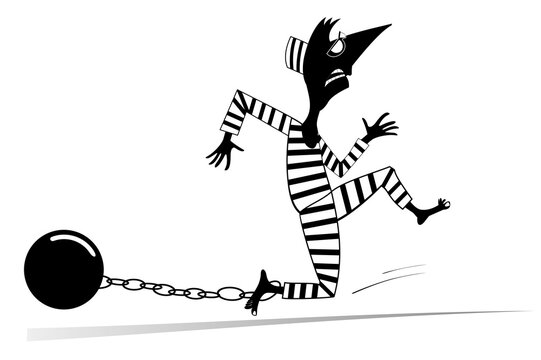 black and white prisoner running with ball clip art preview